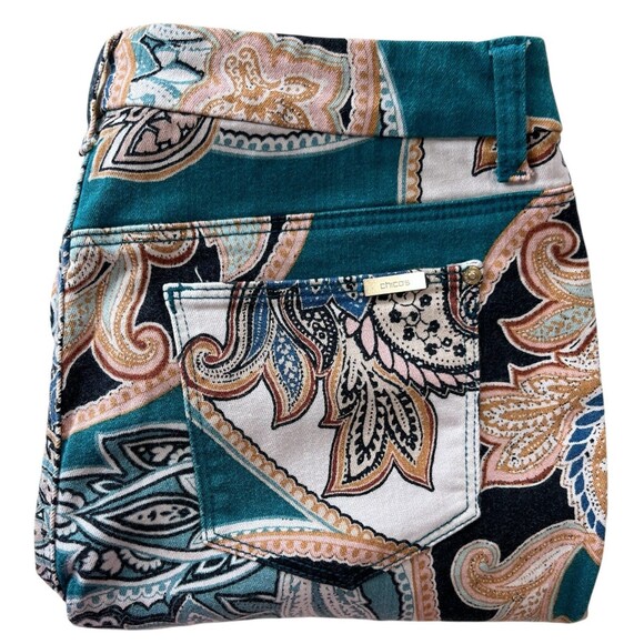 Chicos Girlfriend Slim Leg Ankle Pants Beige Multi Paisley Print Size 1 / US 8 - Picture 1 of 8